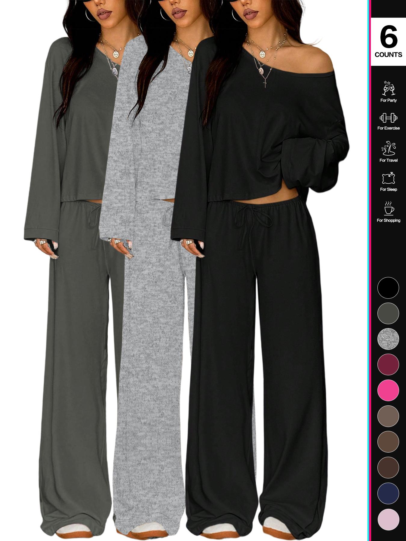 2026 Women's Two-Piece Set, Casual Breathable Long Sleeve Top and Elastic Waist Pants, All-Season Basic Sleepwear, Comfortable Loungewear