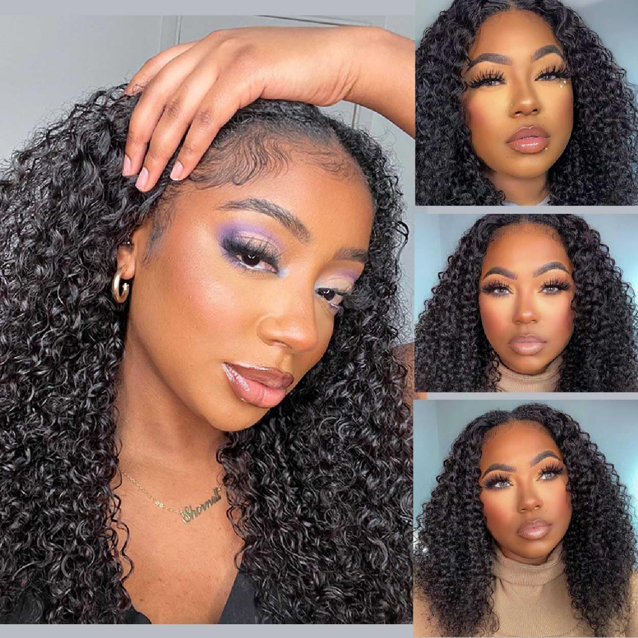 Tahikie V Part Curly Wig Human Hair Upgraded V Part Real Hair Wig Minimal No Sew in No Glue Glueless Afro Kinky Natural Black Brazilian High-Quality 100% Human Hair Beginner Friendly