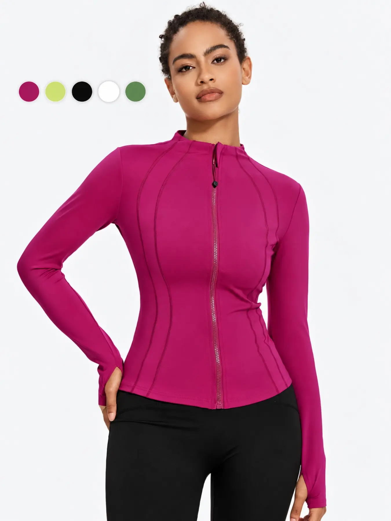 Women's Full-Zip Workout Jacket, Slim-Fit Athletic Style | Stand Collar, Contoured Seams and Thumbhole Sleeves | Perfect for Yoga, Running, Gym and Daily Wear