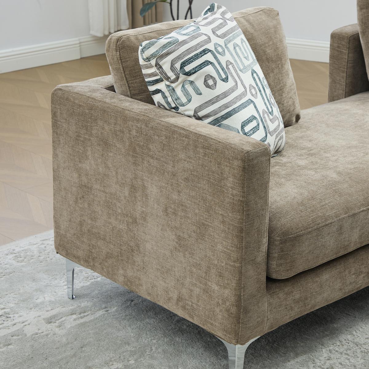 77.5''W Upholstered Chenille Slipcovered Chaise Lounge, Modern Oversized Settee Couch with 4 Pillows, Sleeper Sofa Daybed Bench with Armrest & Open Backrest for Living Room Guest Bedroom Window.Taupe