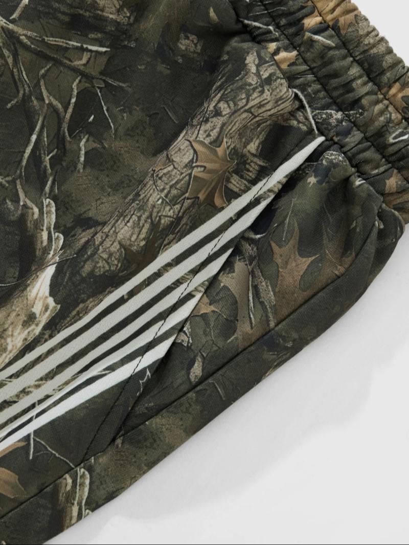 Men's Casual Camo Pants, Loose Fit Outdoor Pants with Adjustable Drawstring Waist, Letter Star Print, Practical Side Pockets, Camouflage Pants