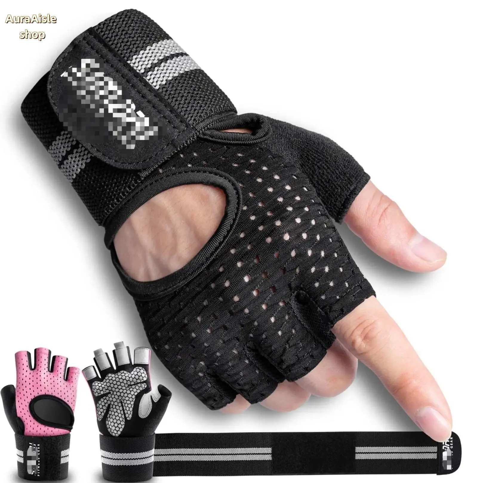 Half Finger Breathable Workout Gloves For Men Women, Padded Anti Callus Weight Lifting Gloves With Adjustable Wrist Wrap Support, Non Slip Full Palm Protection Gym Training Cross Training Cycling Fitness Sports Gloves