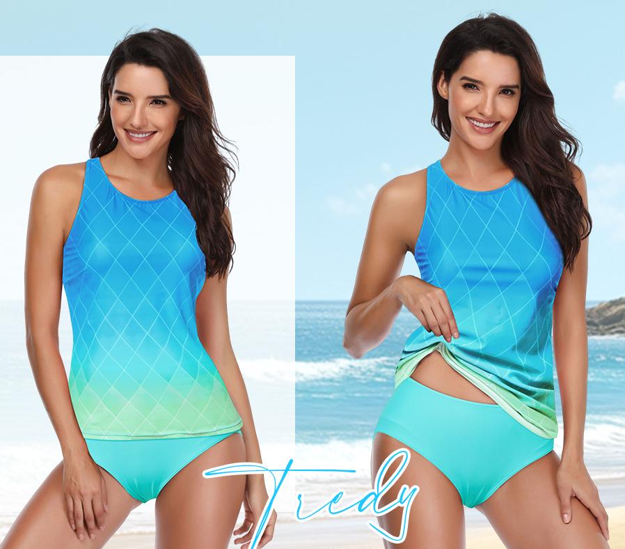 Holipick Two Piece Tankini Swimsuits for Women Tummy Control Bathing Suits High Neck Tankini Tops with Bikini Bottom