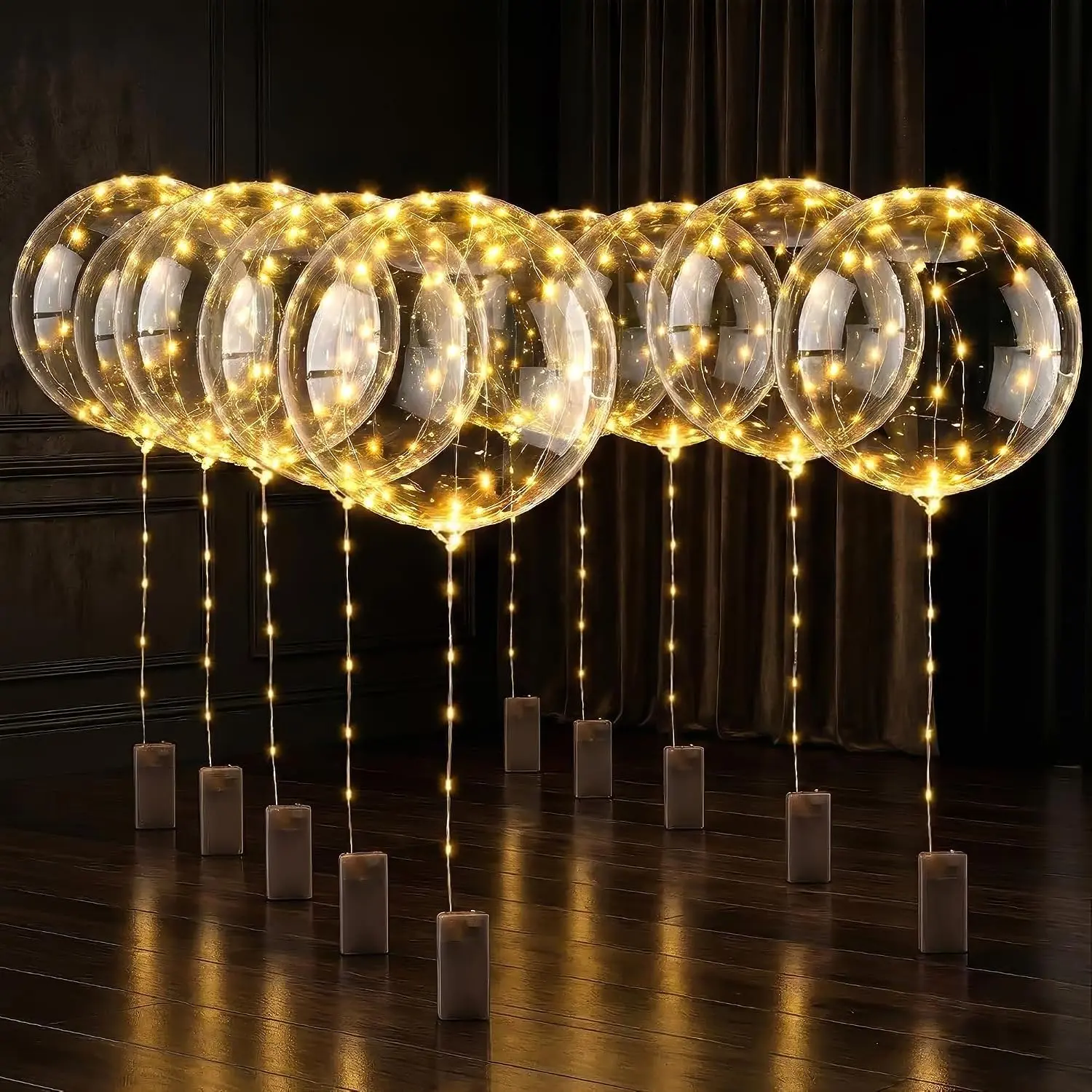 10 Pcs LED Balloons Light Up Balloons – Clear 18" Reusable Balloon with Gold String Lights & Individual Switch – Wedding, Graduation, Birthday & Bridal Shower Party Decorations, Batteries Not Included