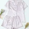 Women's Satin Leopard Print Pajamas Set, Summer Casual Loose Fit Sleepwear Loungewear, Short Sleeve Shirt & Elastic Waist Shorts, Soft Smooth Comfortable Fabric, Shorts Pj Set