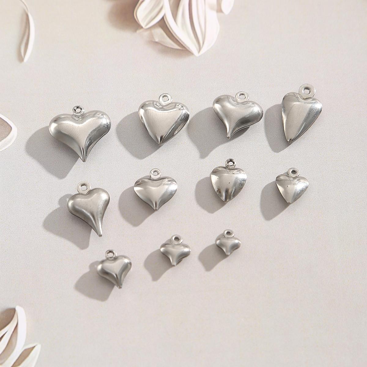 20pcs Stainless Steel Heart Pendants, DIY Jewelry Making Supplies, Necklace Bracelet Accessories, All Seasons