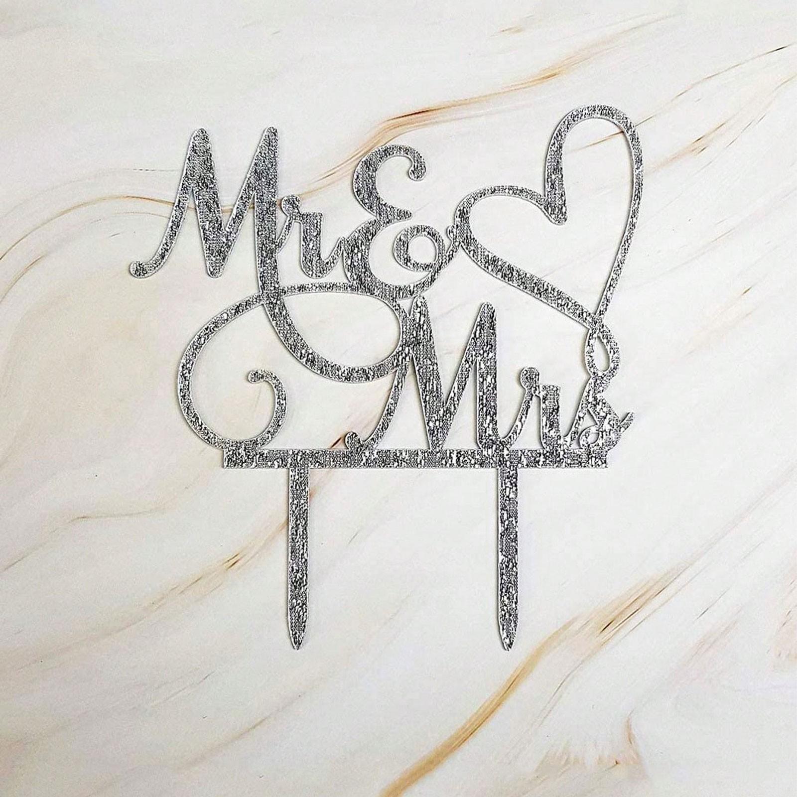 Silver Color Wedding Cake Decorations, Bride and Groom Cake Topper, Sparkly Bridal Party Favor, Elegant Event Accessory