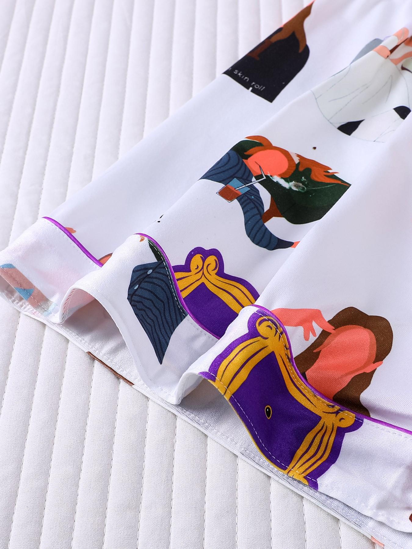 2 Piece Women's Pajamas Set, Friends TV Show Print Short Sleeve Sleepwear, White Lapel Button Down Top with Pocket, Elastic Waist Shorts, Soft Comfy Casual Loungewear for All Seasons, Daily Homewear for Women