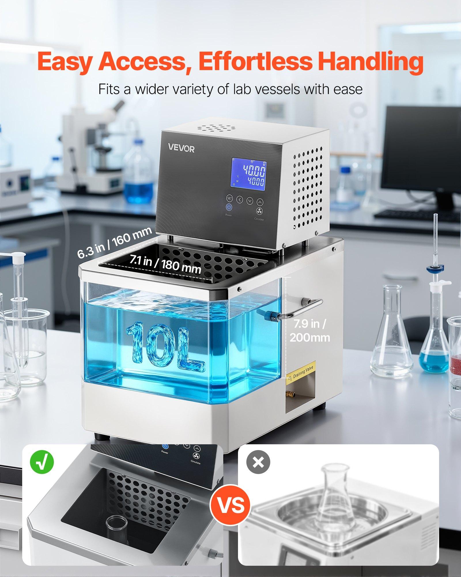VEVOR 10L Lab Circulating Oil Bath, Digital Control, Up to 300°F/572°F, 0.1 Precision, Internal & External Dual Circulation Heating Tank for Laboratory Use, Constant Temperature, 0.1 High Precision