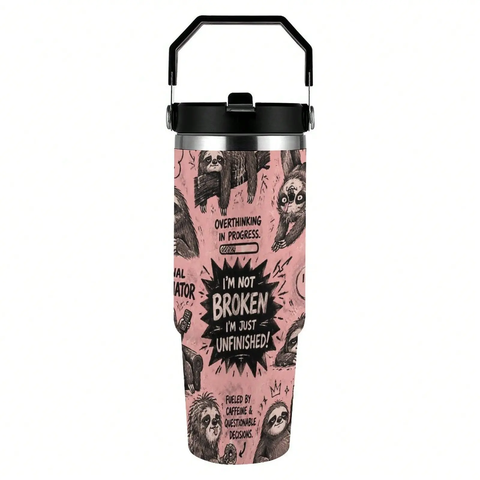 30oz Stainless Steel Insulated Tumbler Funny Sloth Graphic Travel Cup With Lid And Straw Vacuum Insulated Mug For Hot And Cold Drinks 30oz