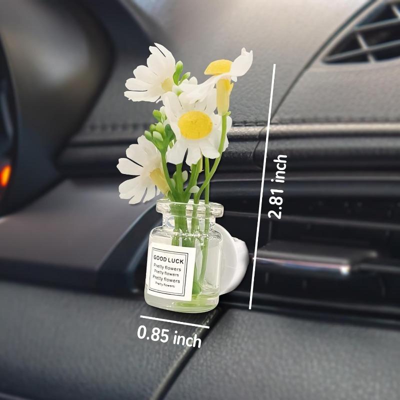4 Pack Flowers Car Vent Clips, Cute Daisy Plants Vase Air Conditioning Outlet Clip with Fragrance Pads, Charm Scent Perfume Automotive Interior Decorations for Women;Automotive interior accessories