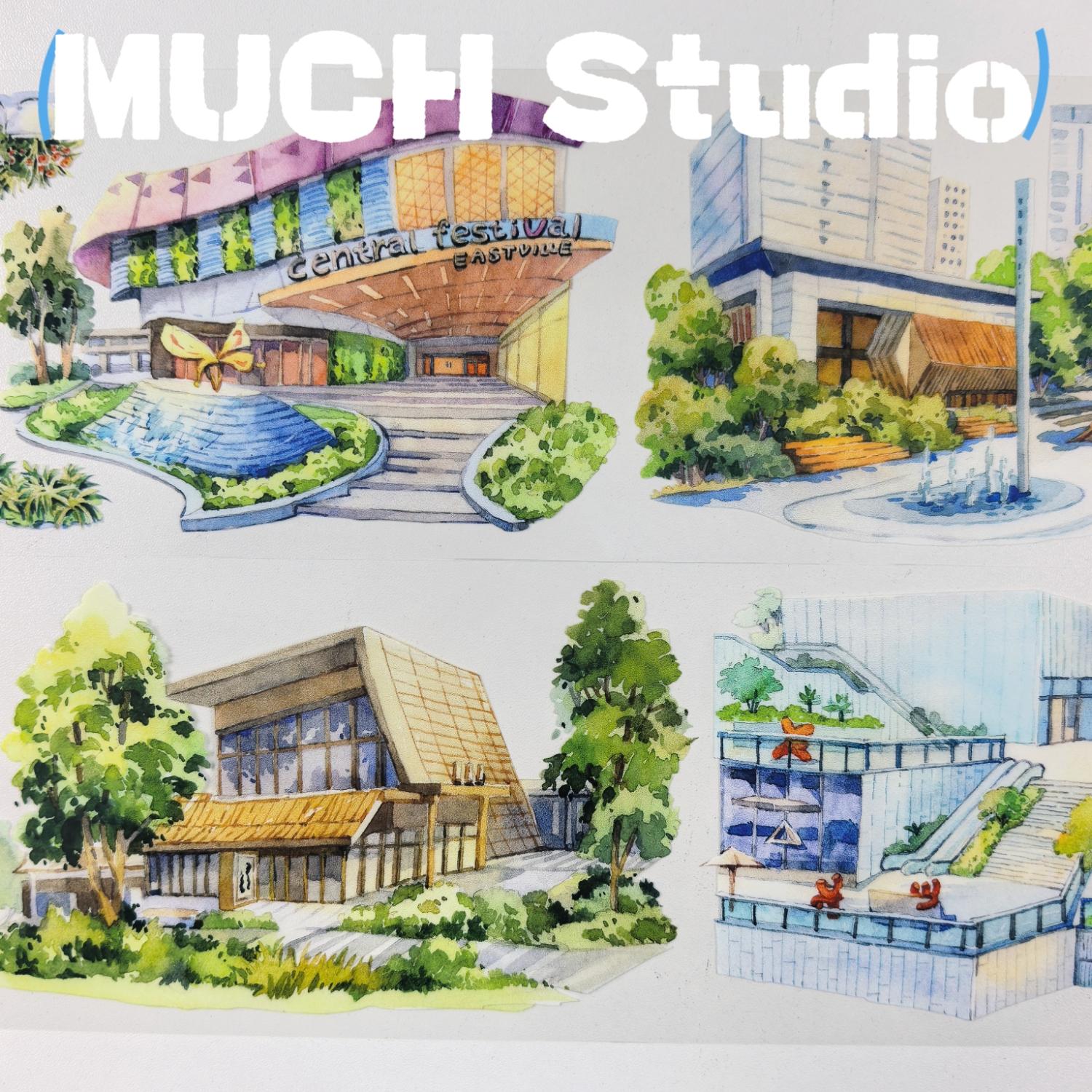 New Pet Sticker Roll (7x130cm), Modern City Landmark Landscape Design, High-Quality Craft Tape for Scrapbooking & Journal Decoration