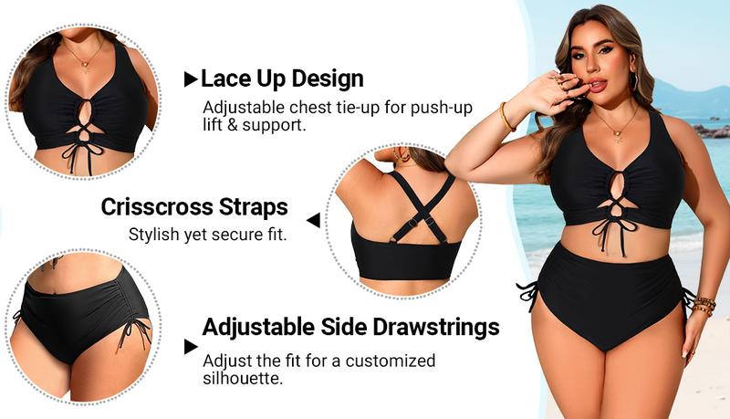 Daci Women Two Piece Plus Size Bikini - Tummy Control Swimsuits Sexy Cutout Bathing Suits Lace Up Swimwear 2026