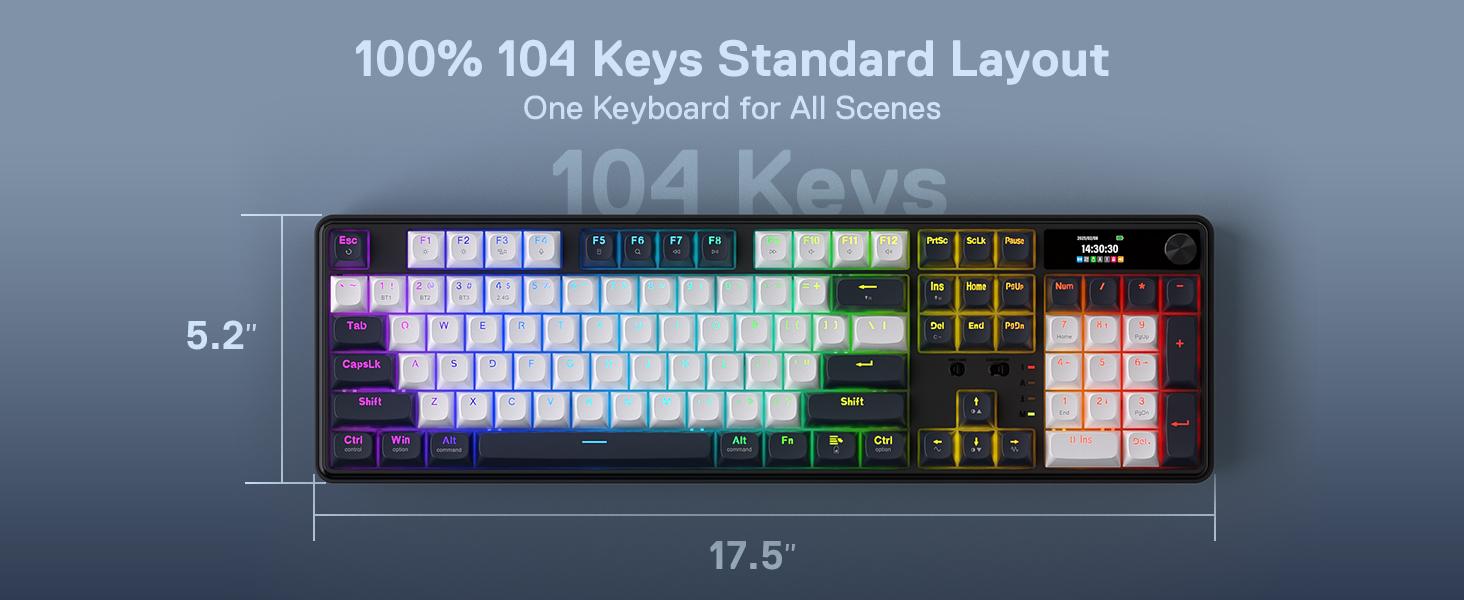 Redragon K761 Wireless Gasket Gaming Keyboard w/Hype Screen & Knob, 104 Keys Mechanical Keyboard, Easy-Control 1.14’’ TFT Info Display, 5-Layer Noise Dampening, Custom Linear Switch, Abyssal Blue
