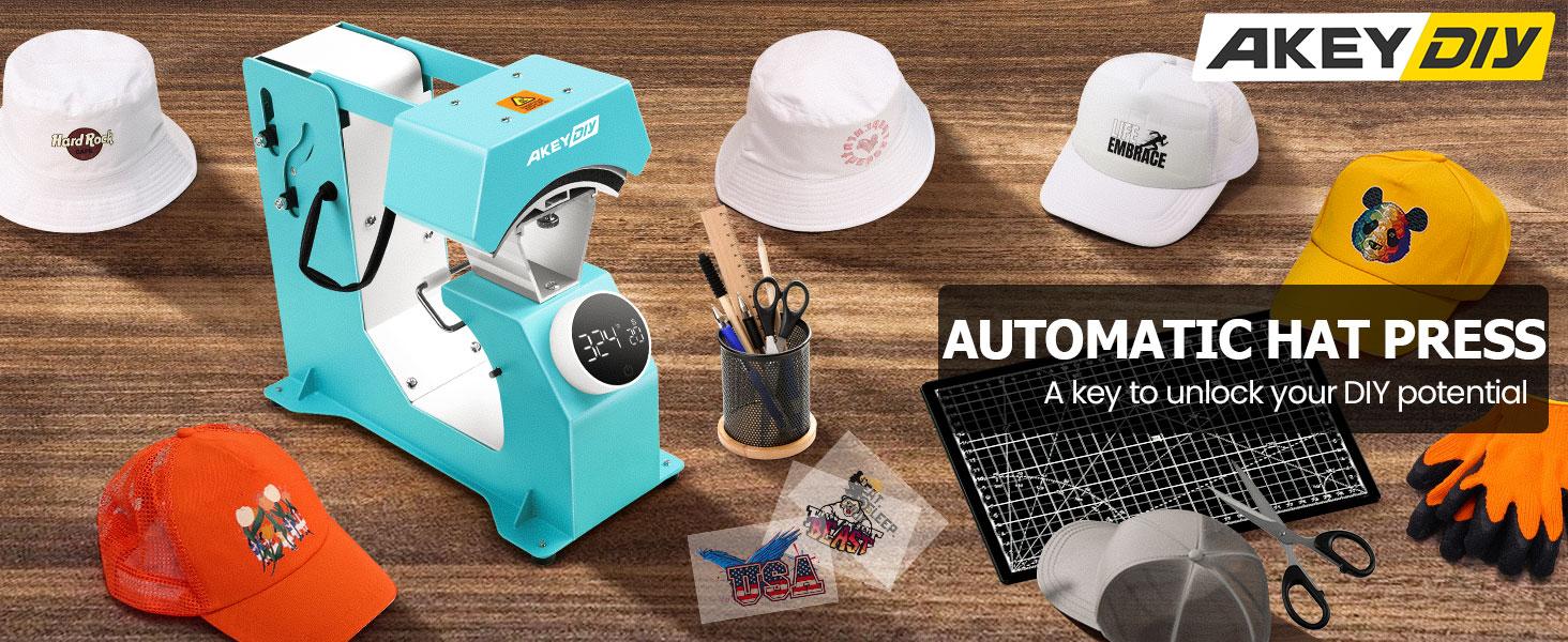 AKEYDIY 3-in-1 Auto Cap Heat Press Machine, Hat Heat Press with 3pcs Replaceable Heating Pads, Automatic Release&Press Knob-Style Digital Control Panel, DIY Sublimation Caps T-Shirts Bags AKEYDIY 3-in-1 Auto Cap Heat Press Machine, Hat Heat Press with 3pcs Replaceable Heating Pads, Automatic Release&Press Knob-Style Digital Control Panel, DIY Sublimation Caps T-Shirts Bags