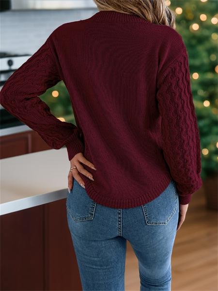 Women's Textured Curved Hem Cable Knit Sweater, Casual Long Sleeve Round Neck Jumper for Fall & Winter, Fashion Ladies' Knitwear for Daily Wear