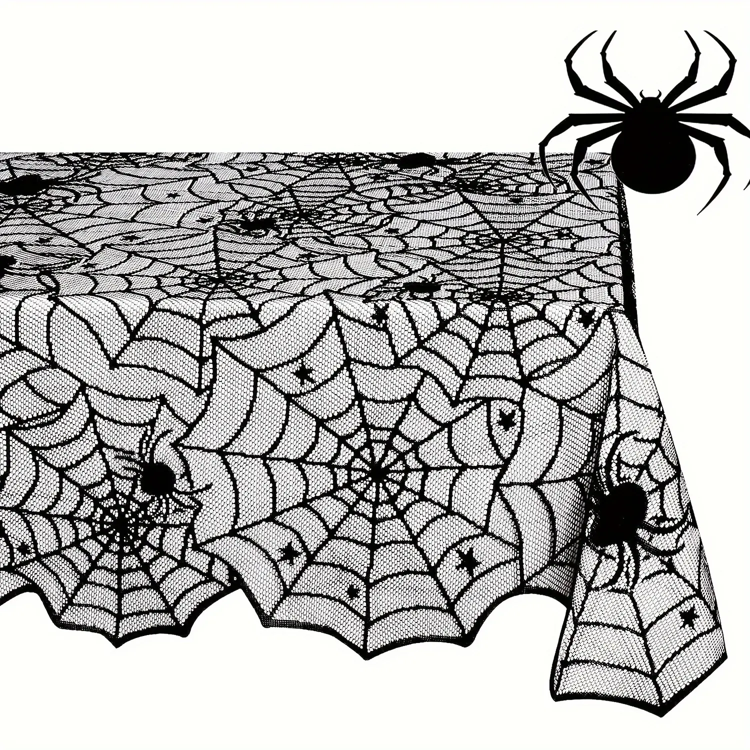 Halloween, Wedding Decorations, Summer Decorations, Outdoor Garden Decorations, Outdoor Decorations, Christmas, Black Lace Spider Web Tablecloth - Halloween Spider Web Decorations for Fireplace, Mantel, Kitchen and Party Table Setting