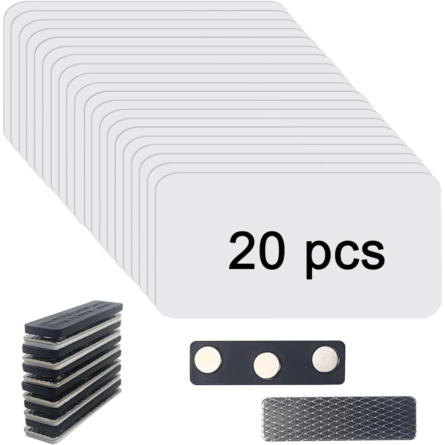 20 Pack Sublimation Blank Magnetic Name Tags with Magnetic Backing, 1.5 x 3 Inch Aluminum Name Badges, White Round Corners for Personalized Office & School Supplies