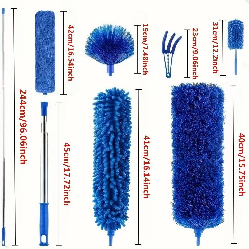 Extra-Long 111" Retractable Microfiber Duster with Stainless Steel Extension Pole - Ideal for High Ceiling Fans & Car Cleaning, Gray, Dusters for Cleaning