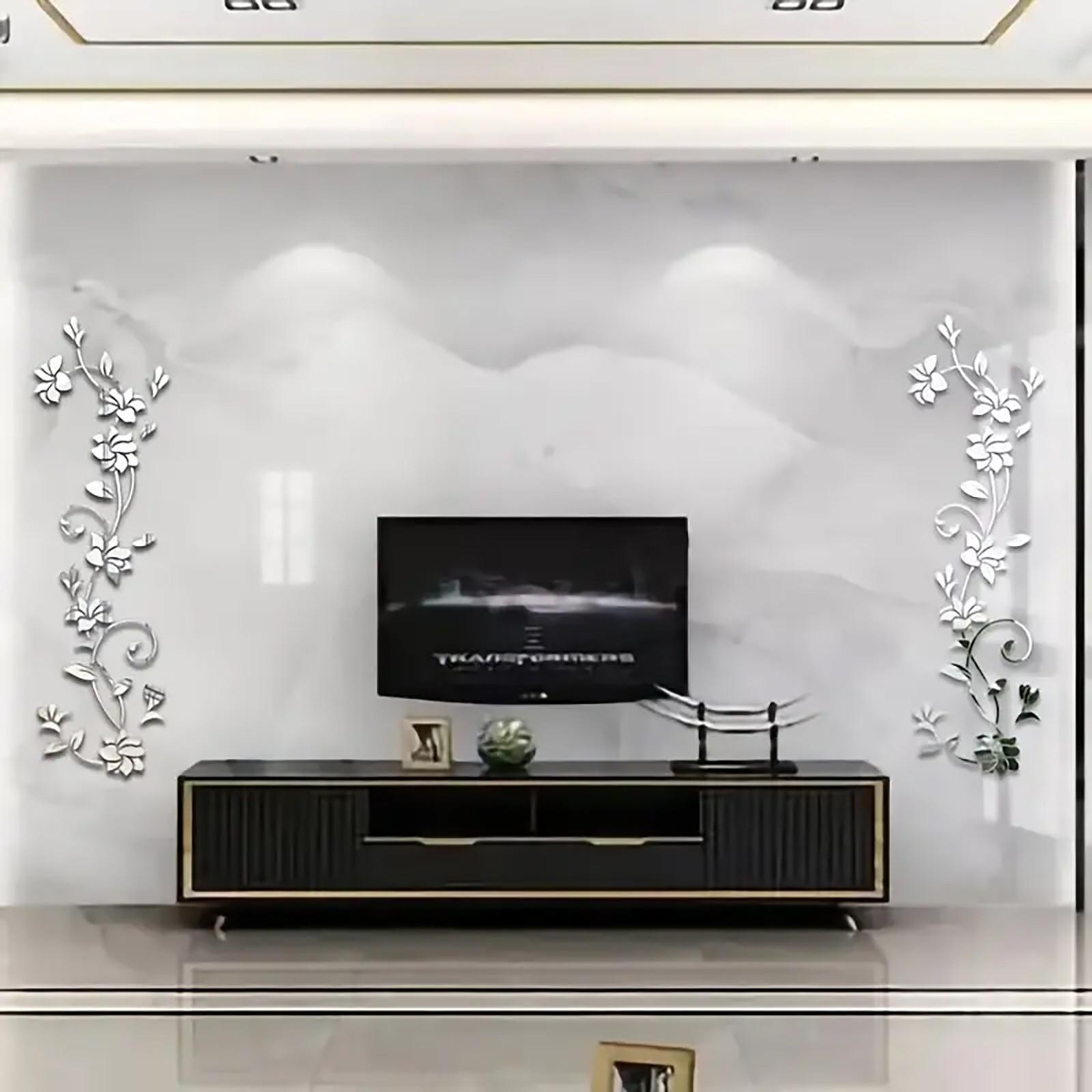 Acrylic Mirror Surface DIY Floral Vine Wall Sticker, 3D Rose Self-Adhesive Removable Decor for Living Room Bedroom