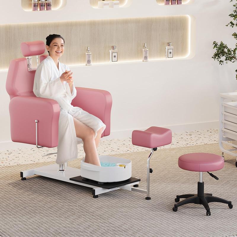 Reclining Pedicure Chair with Stool, 360 Swivel Massage Foot Bath Hydraulic Pedi Chair, Height Adjustable Pedicure Unit Station Beauty Spa Salon