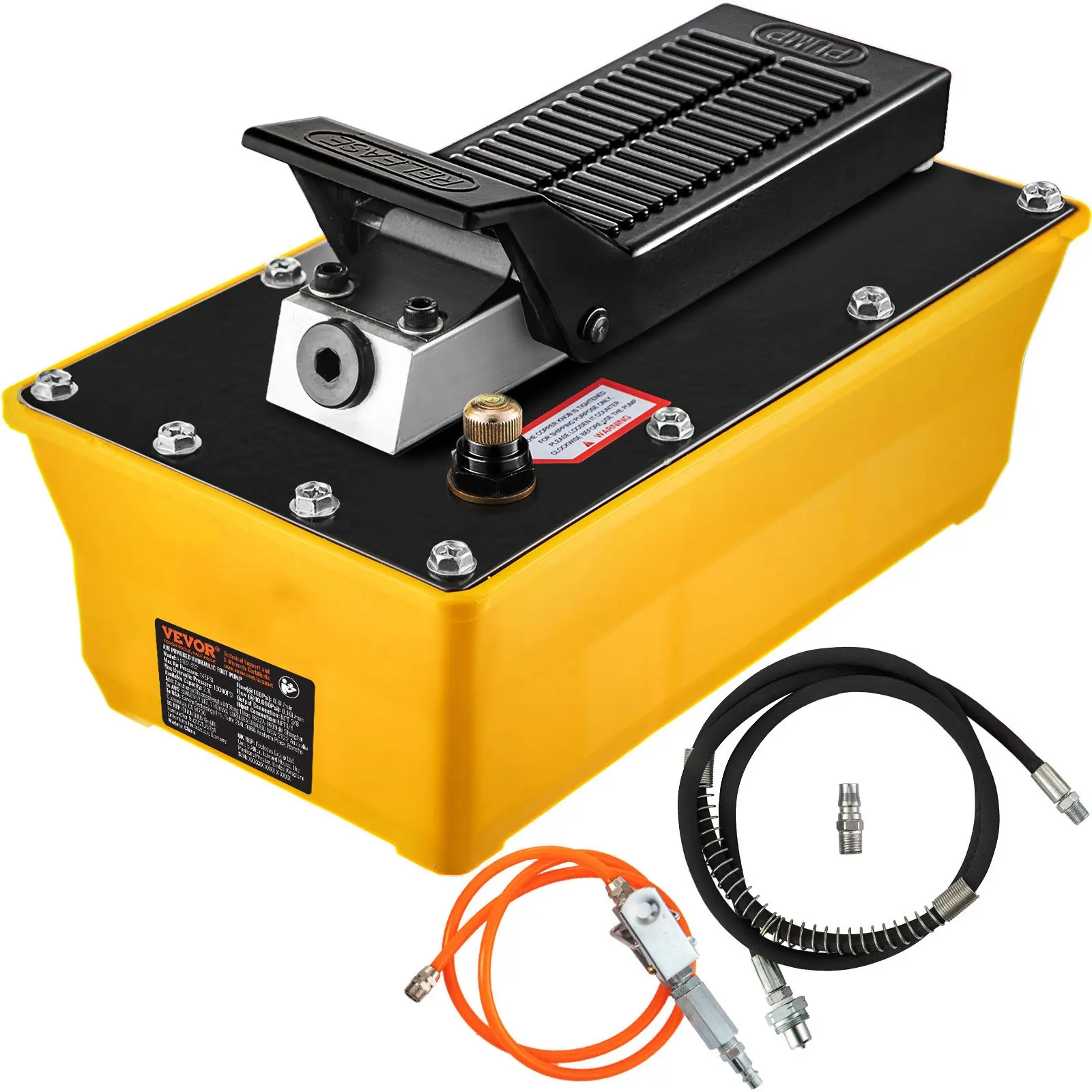 VEVOR Air Hydraulic Foot Pump, 10,000 PSI, 0.6 Gal Reservoir, Hose Set & Spray Gun Included, for Heavy Rigging, Auto Repair, Auto Body Frame Machines