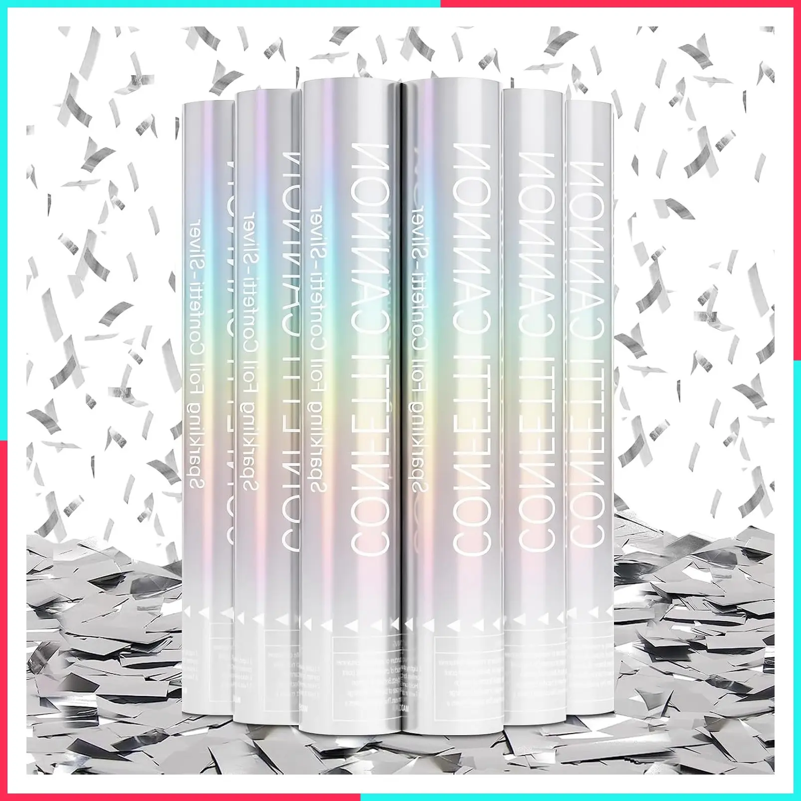 Confetti Cannon 6 Pack Silver Confetti Poppers 12 Inch Streamer Cannon Foil Party Poppers Confetti Shooters Mylar Popper Cannon Bulk for Wedding Birthday Graduations New Year Celebration