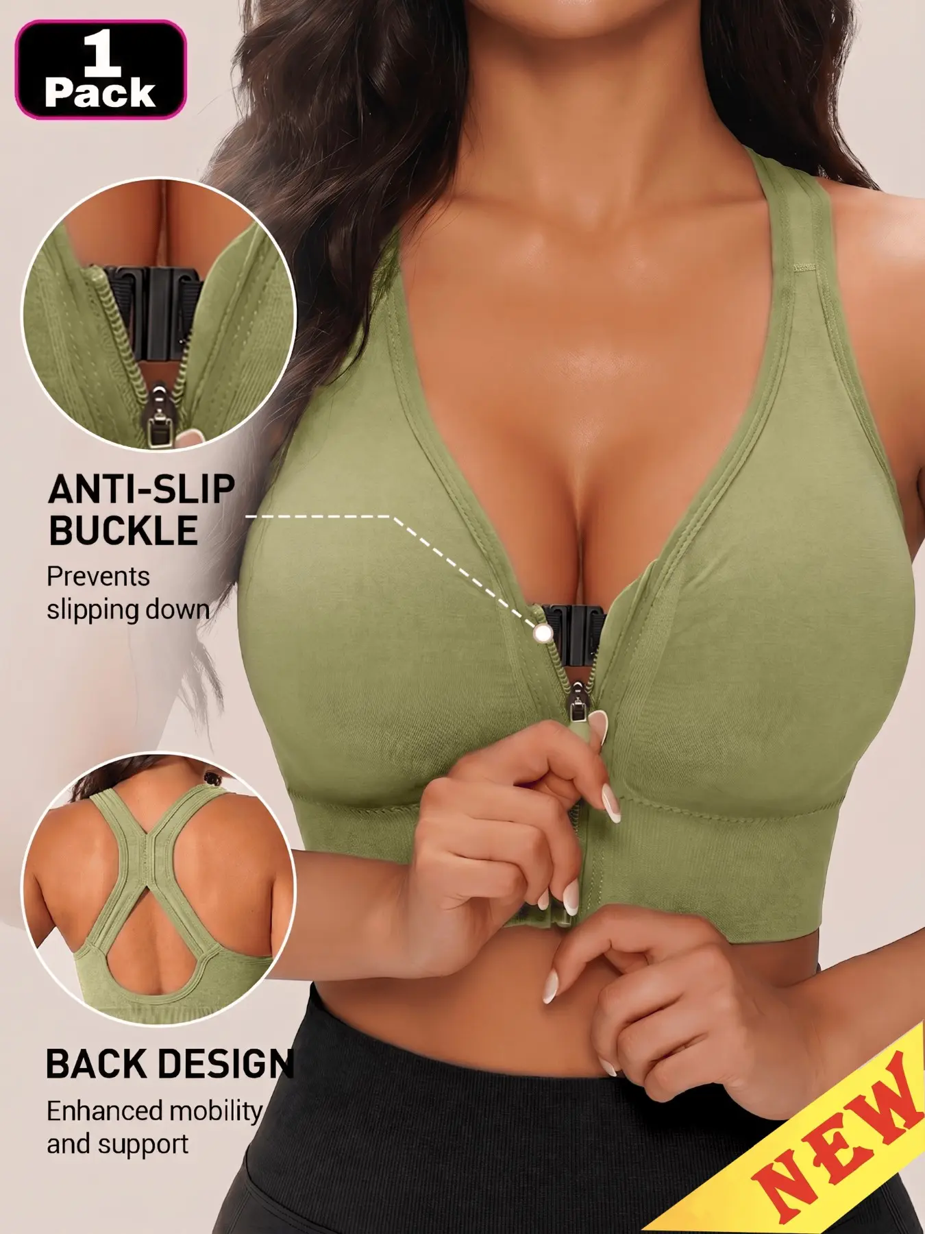 Women's Cross-Back Sports Bra, Fitness Push-Up Bra with Front