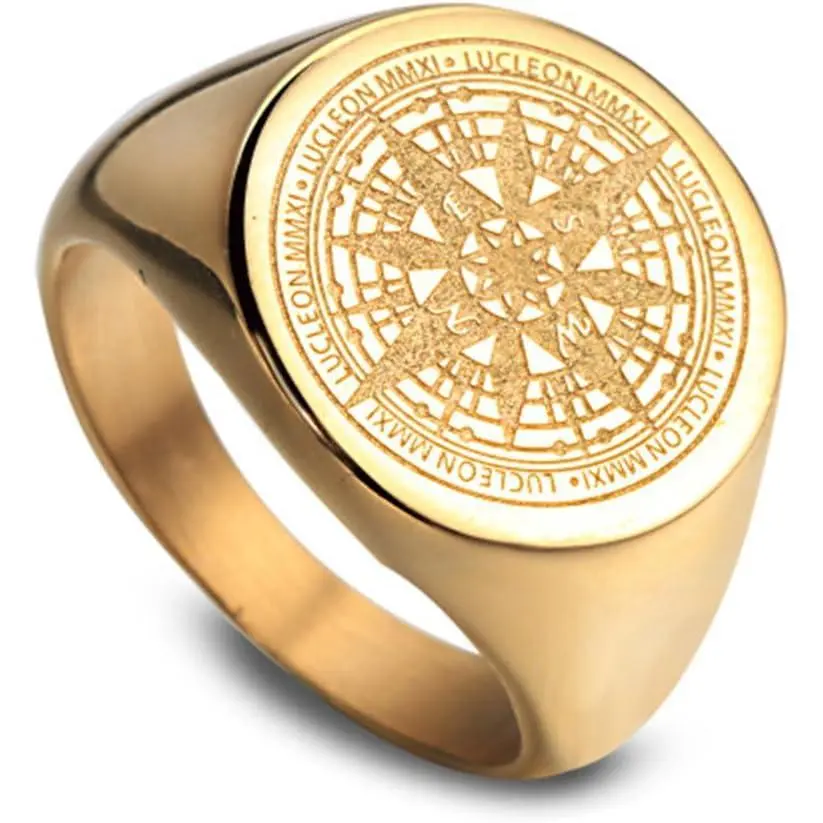 Vintage Stainless Steel Nautical Compass Signet Ring