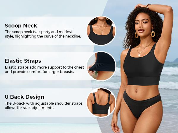 Aqua Eve Women Sports Bra Swim Tops - Crop Bikini Top Supportive Bathing Suit Top Swimwear
