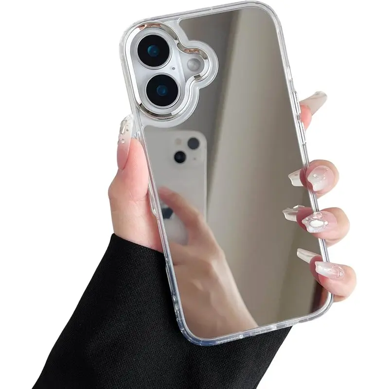 Personalized Makeup Mirror Phone Case for iPhone 17 Pro Max, 16, 15, 14, 13, 12, 11 Series - Shock-Resistant Protective Cover for Men and Women, Trendy Stylish Design, Built-In Mirror