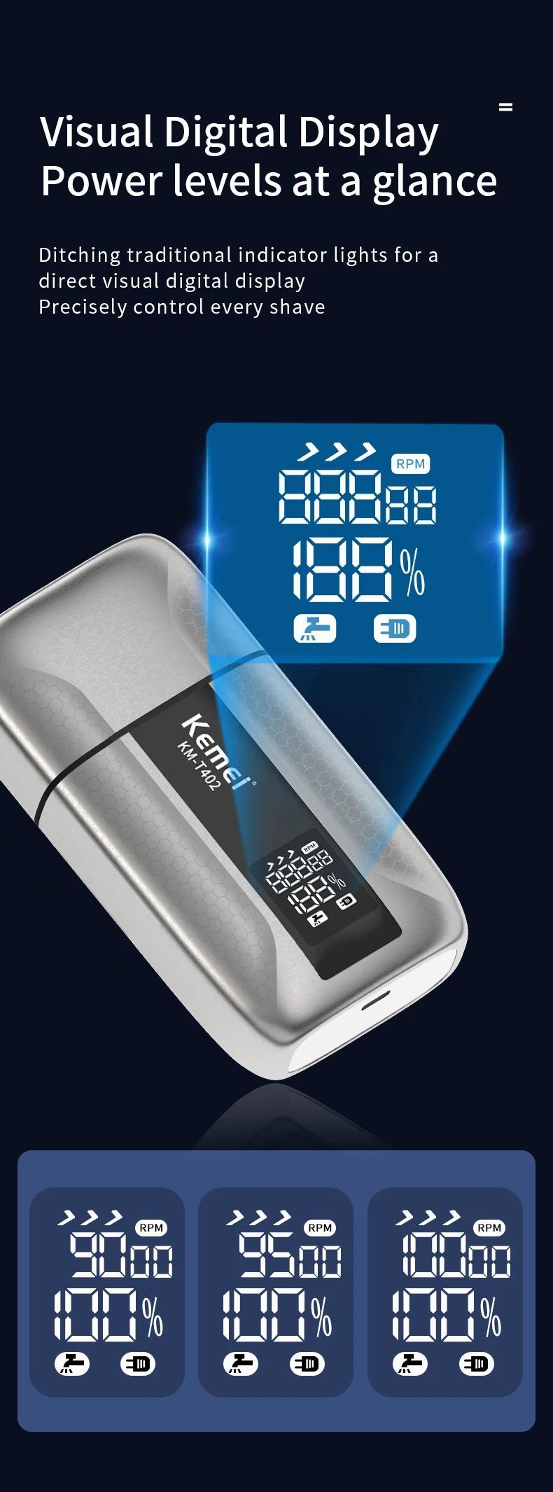 Kemei T402 UV-Disinfecting Metal Double-Foil Shavers for Men Facial Professional Barber Reciprocating Razor Bald Head Shaving Machine Durable