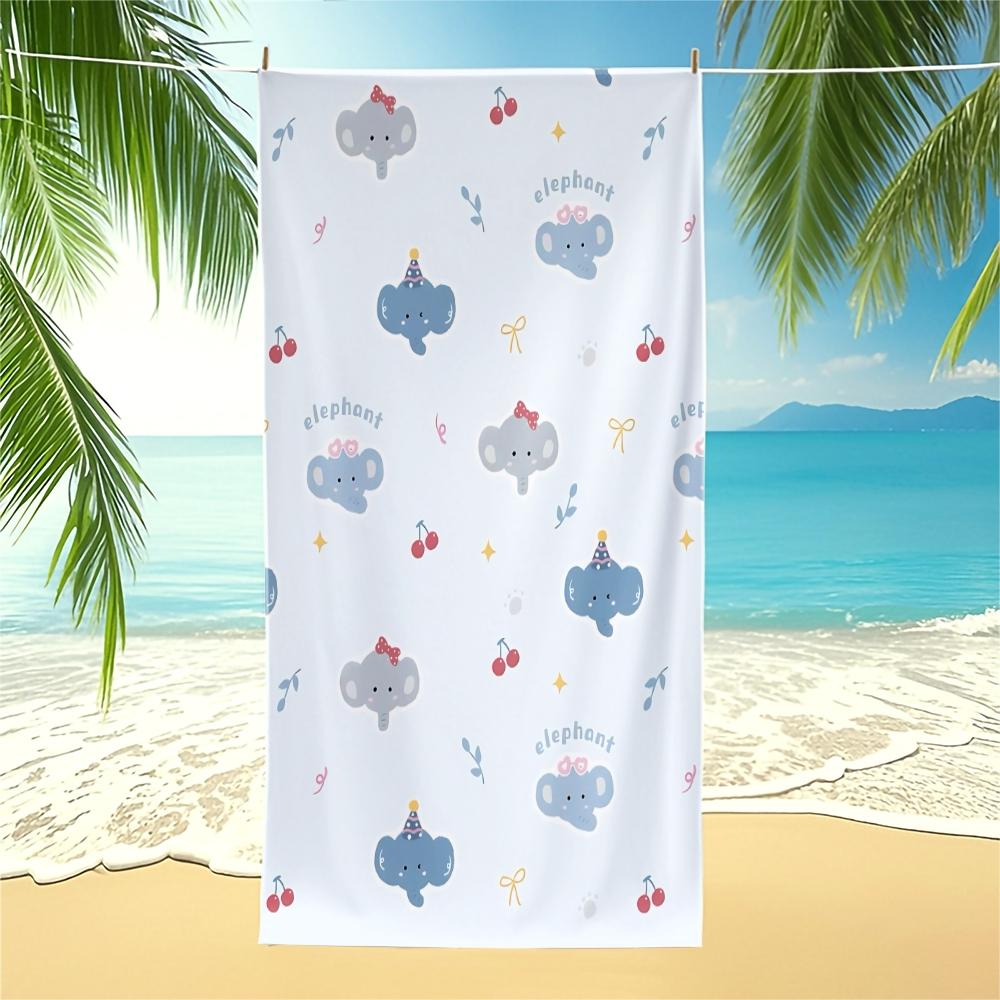 Cartoon Baby Elephant Beach Towel, Cute Printed Design, Lightweight and Quick-Drying Pool Towel, Suitable for Young Children and Teens for Poolside, Vacation, Travel, and Outdoor Summer Use Bath Towel Blanket