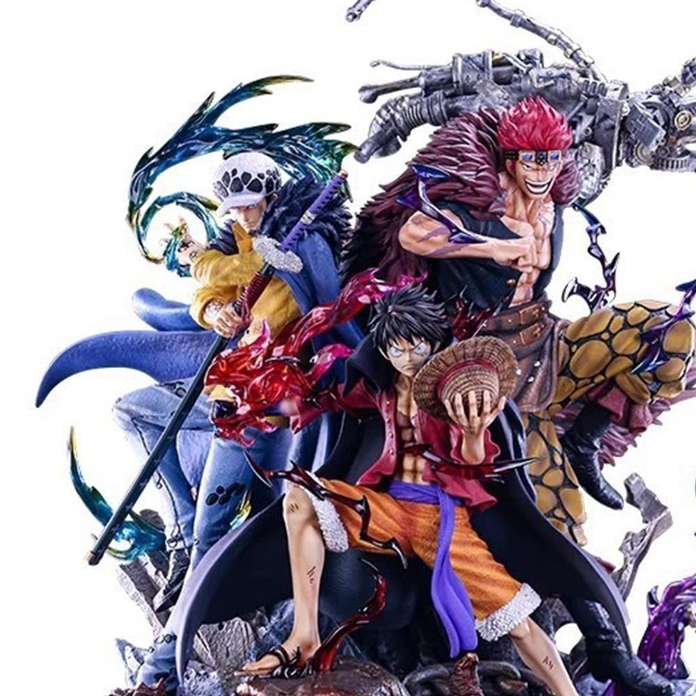 One Piece Supernova Trio Figure, Luffy / Law / Kid Three Captains Statue，Onigashima Captains Collectible Statue, With Special Effects Base，Three Captains Anime Figure, Collectible Set for Fans & Display，With Skull Base and Full Aura Details