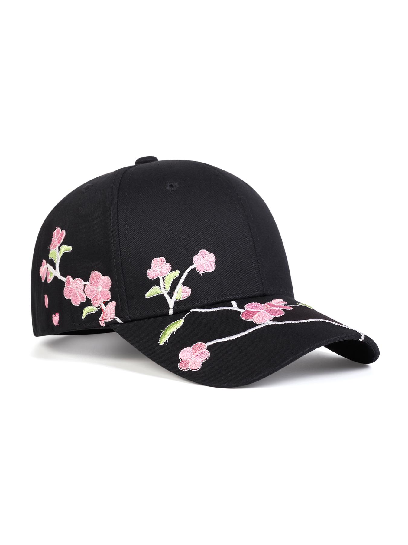 Elegant Plum Blossom Embroidered Fitted Baseball Cap Adjustable, Fashionable Floral Design Hat, Versatile Casual Headwear for All Seasons