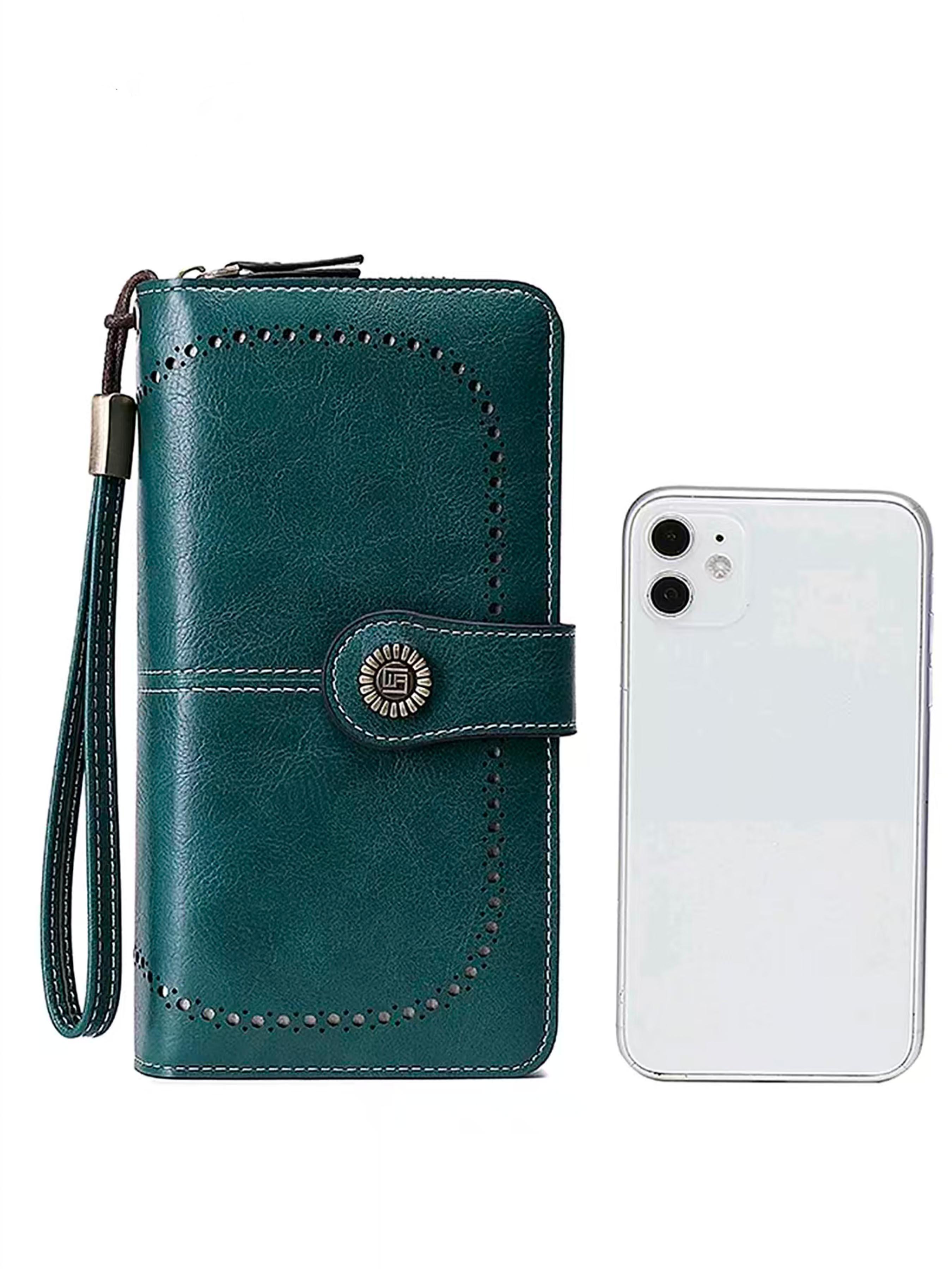 Women's Elegant Solid Color Long Wallet with Wrist Strap, Stylish Wallet, Multi-Functional Rfid Protection Zipper Wallet, Large Capacity Daily Use Handbag