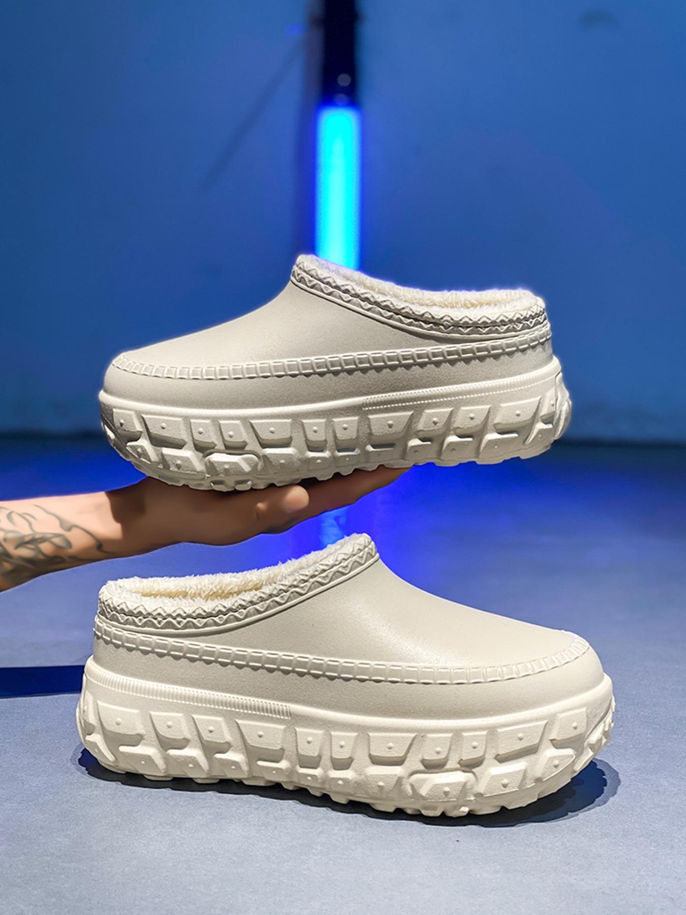 Couples Thick Sole Slipper Shoes, Eva Slippers, Waterproof Anti-Slip Wear-Resistant Bottoms, High-Pile Plush Lining, Comfortable Warm Indoor Outdoor Use