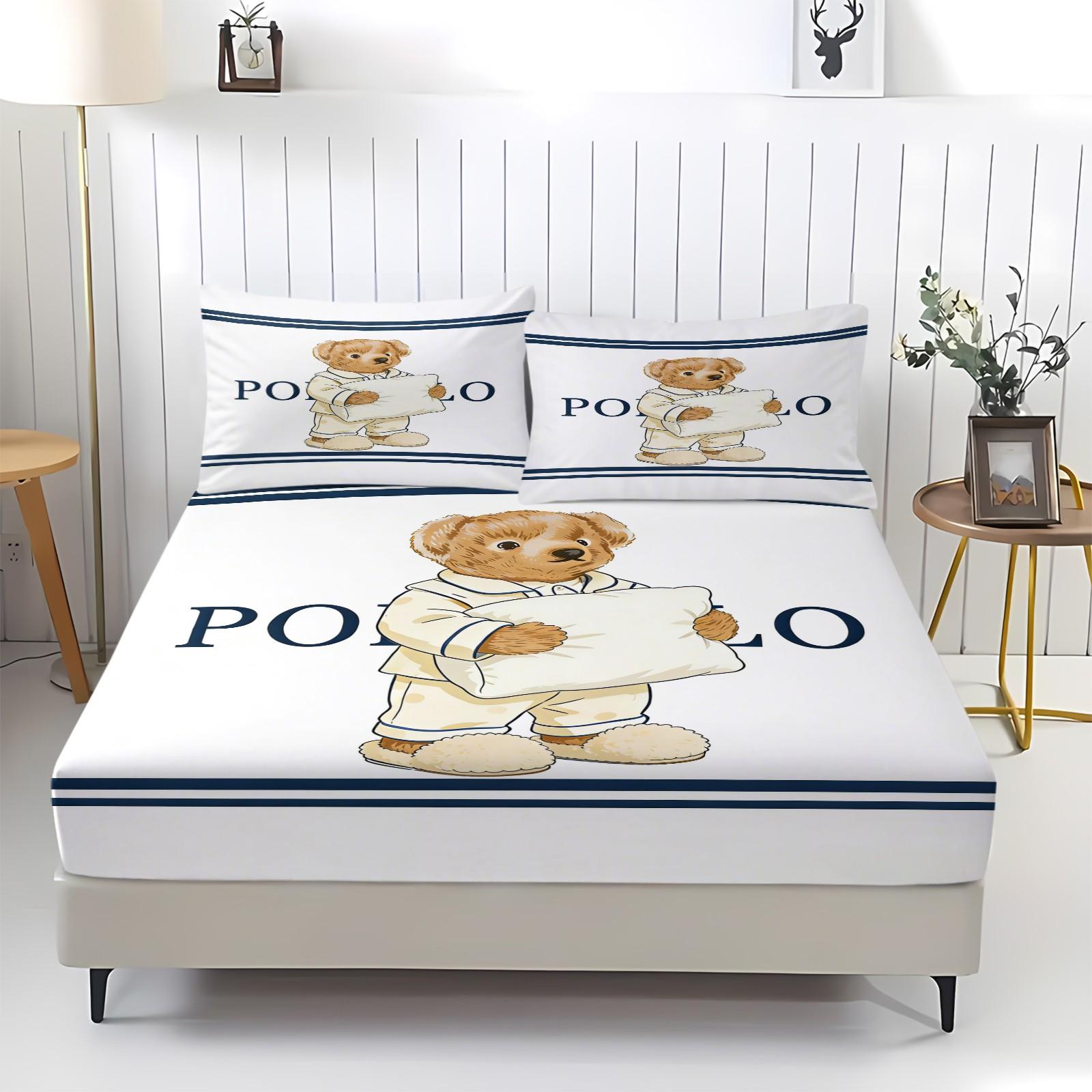 Teddy Bear Pattern Bed Sheet, Comfortable Printed Pattern, Bed Sheets Set, Includes 1 Bed Sheet and 2 Pillowcases, Comfortable Bedding, Non slip Dust Cover Suitable for Bedroom and Guest Room, Suitable as a Gift for Children or Adults
