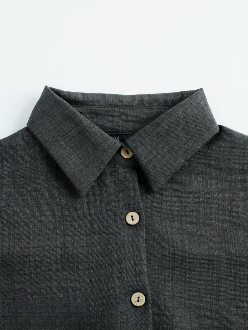 Lm131 Tie Front WideLeg Pants With Pockets & Women's Solid Button Front Shirt Two-piece Set,Casual Modest Outfit, Casual Fashion Set