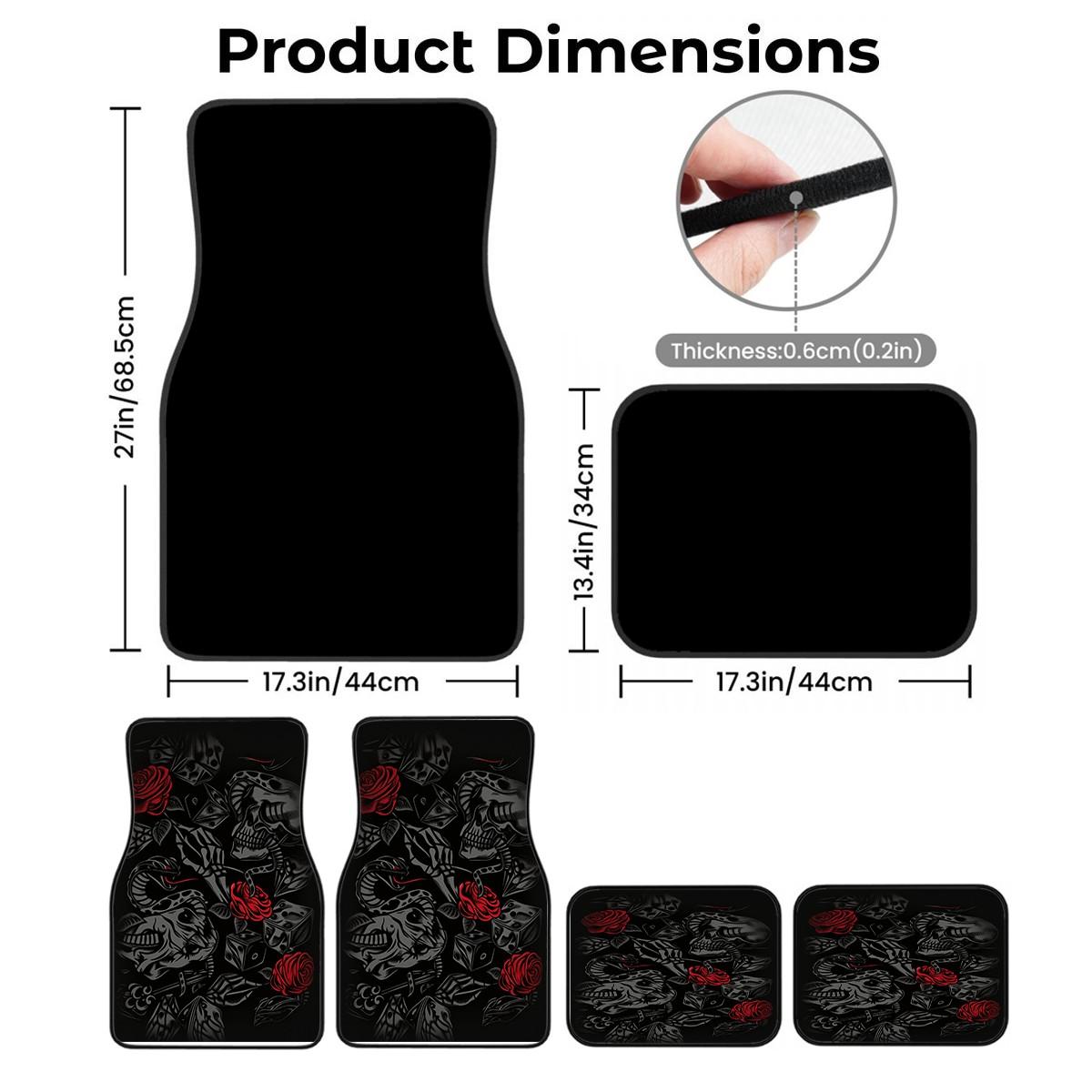 Four-Piece Retro Skull Rose Car Mats, Non-Slip Waterproof Floor Protectors, Universal Fit for Suvs and Cars, Ideal for Car Enthusiasts