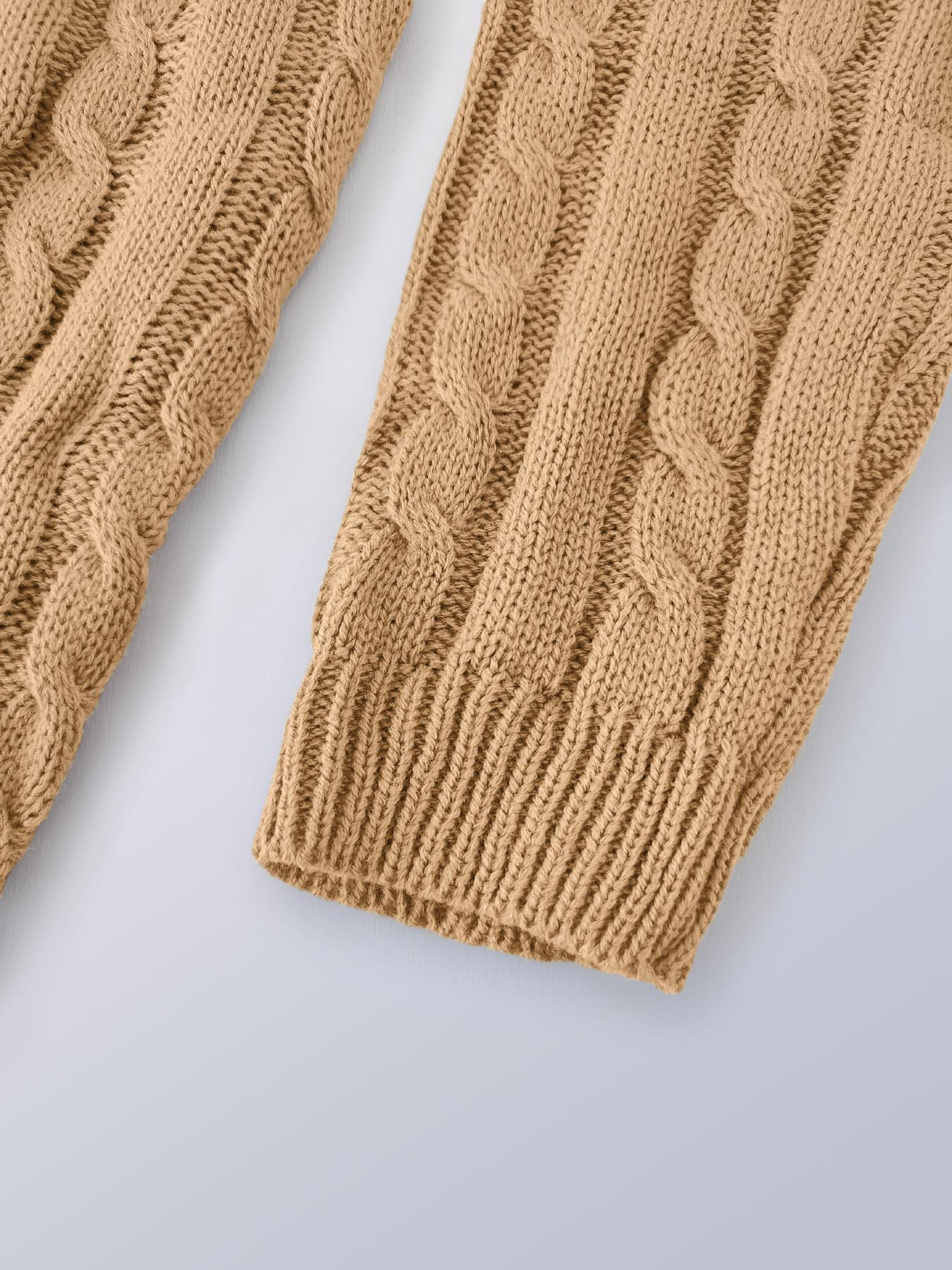 Women's Basic Comfort Solid Textured Drop Shoulder Sweater Dress, Lady's Lady Long Sleeve V Neck Cable Knit Dress, Casual Chic Dress