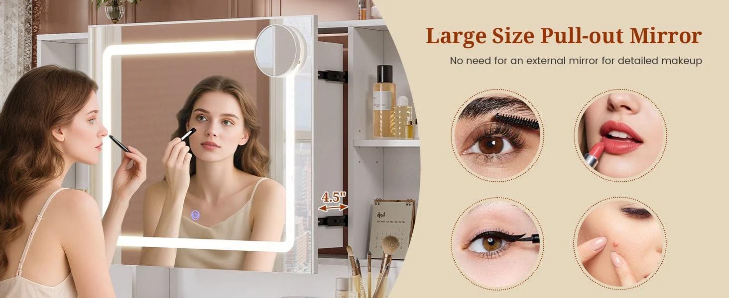 Sikaic 47.2 Inches Makeup Vanity with Pull-Out LED Mirror and Power Outlet White high quality Sikaic 47.2 Inches Makeup Vanity with Pull-Out LED Mirror and Power Outlet White high quality