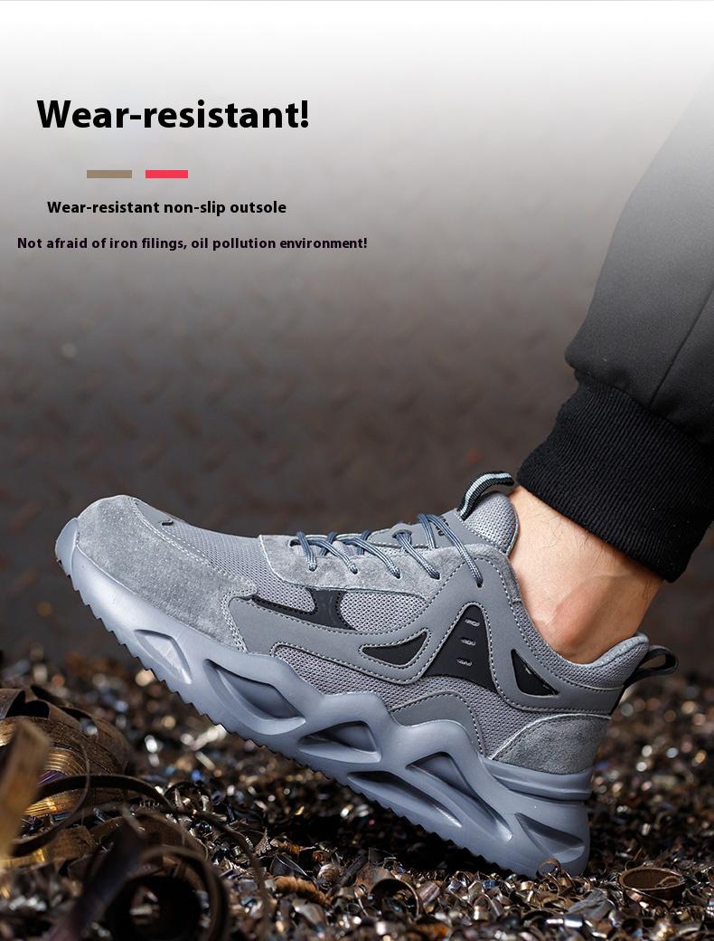 Not Afraid to Smash Men's Steel Toe Sports Non-Slip Work Shoes Grey Closed Breathable Mesh Anti-Smashing Anti-Piercing Shock-Absorbing Wear-Resistant Soft & Light Father's Day Gift Worker Footwear