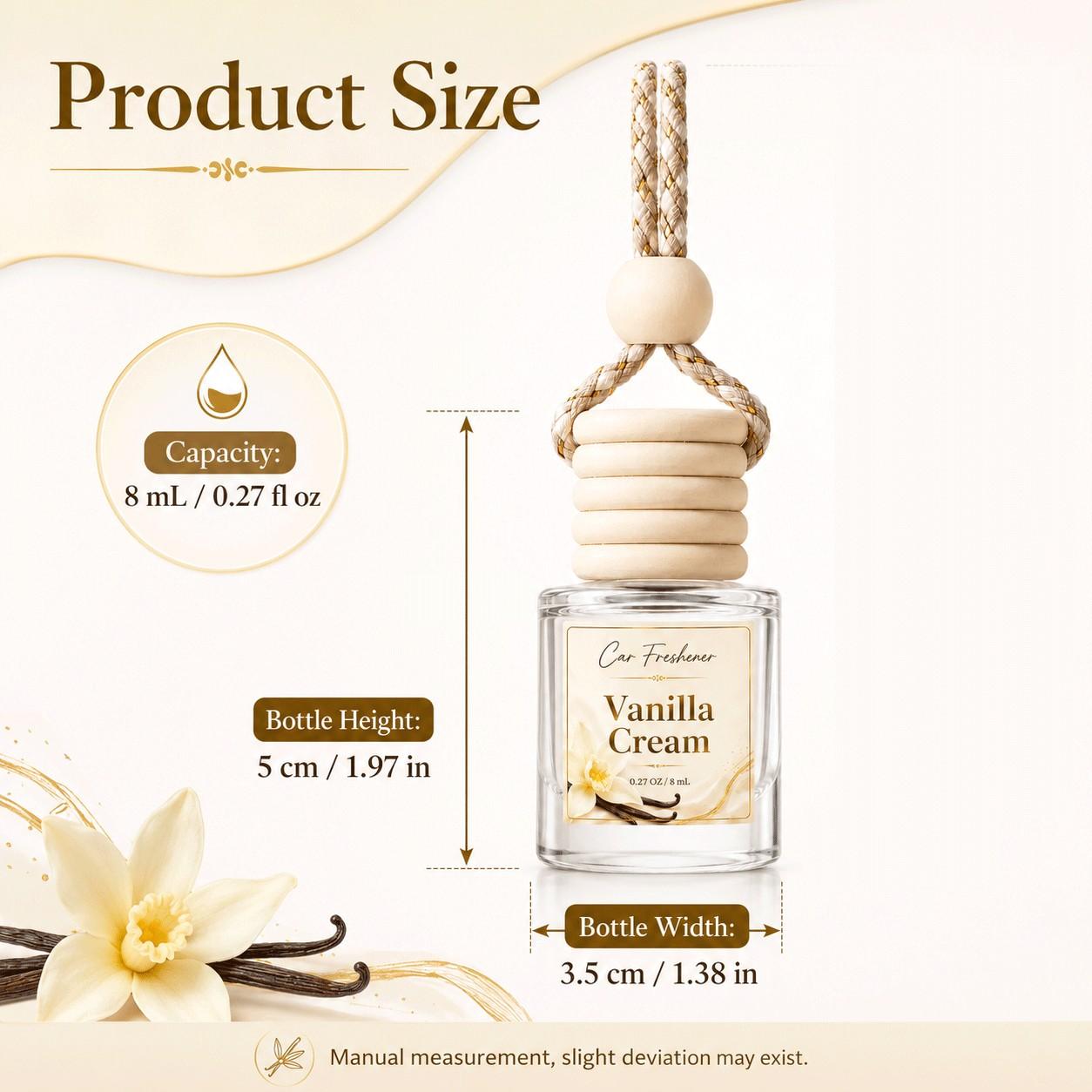 2 Pack Vanilla Cream Car Air Freshener, Car Perfume, Long Lasting Sweet Scent, 8ML Bottle, Hanging Car Freshener for Auto Interior, Car Accessories