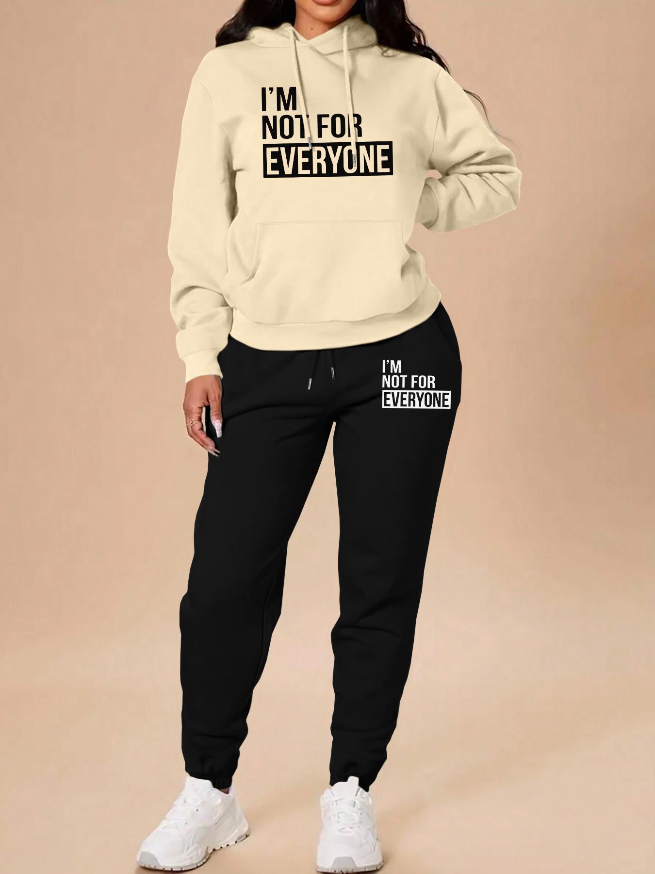 Women's Long Sleeve Hooded Sweatshirt Set, Casual Letter Print, Fall & Winter Fashion, Home & Outdoor Sports, Pocket Design, Sweatsuit Set Outfit