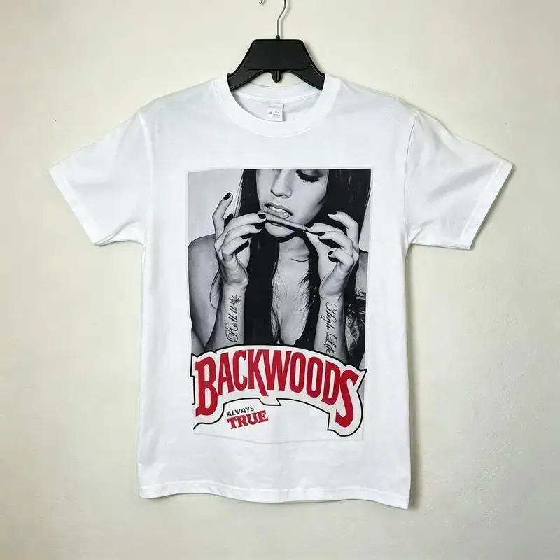 Cool "Backwoods" printed black oversized baggy T-shirt, 100% cotton crew neck short sleeve boxy graphic tee for men-summer streetwear, Y2K festival skater casual outfits Unisex Vintage Graphic T-Shirt Back To School Outfit Y2K Street Casual Outfit