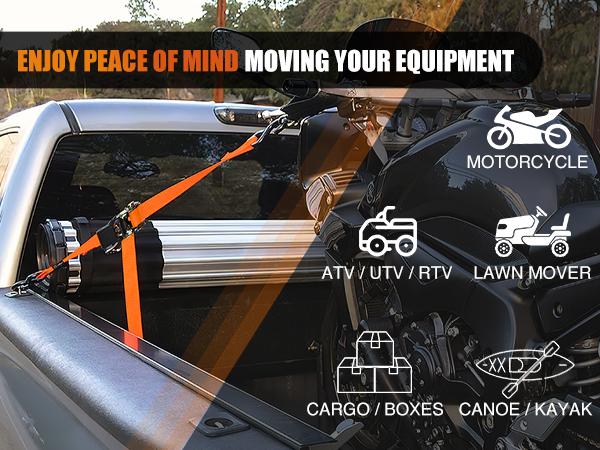 Nilight Ratchet Tie Down Straps 4500Lbs Max Break Strength 1”×15’ Heavy Duty Motorcycle Straps with S Hooks Rubber Handle and 1” ×12’ Soft Loop for UTV Motorcycle Moving Securing Cargo (Orange 4 Pack) Black Load Limit Dirt Bike dealsforyoudays Kayak