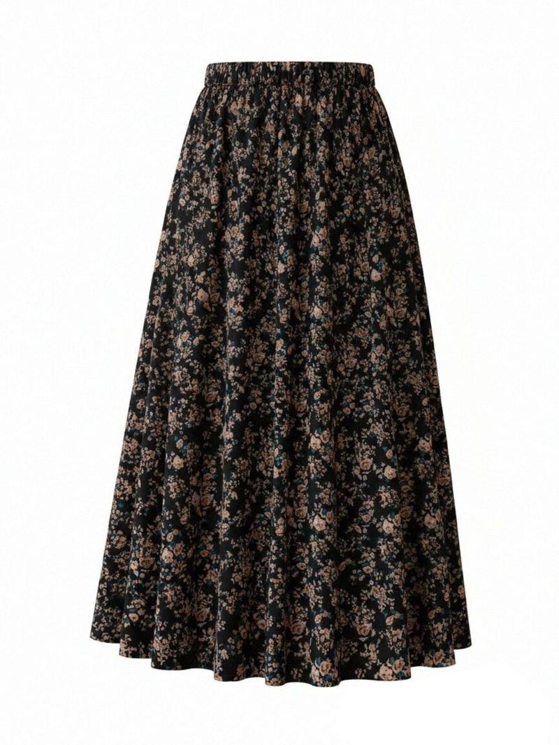 Plus Size Women's Floral Elastic Waist Skirt, Fashion Casual Vacation Must-Have, Loose Hem Half Skirt, Essential Wardrobe Item