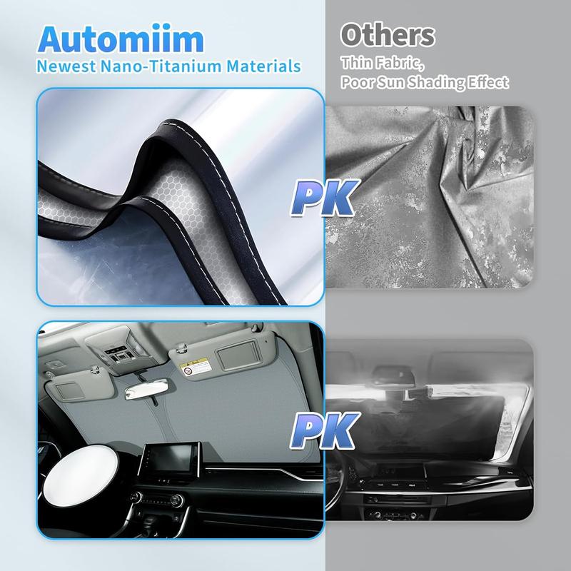 Canvcle Windshield Sun Shade for Ford Bronco 2021-2025 Foldable Sun Visor Protector Blocks 99% UV Rays Keeps Car Cooler Silver & Black 240T Reflective Fabric