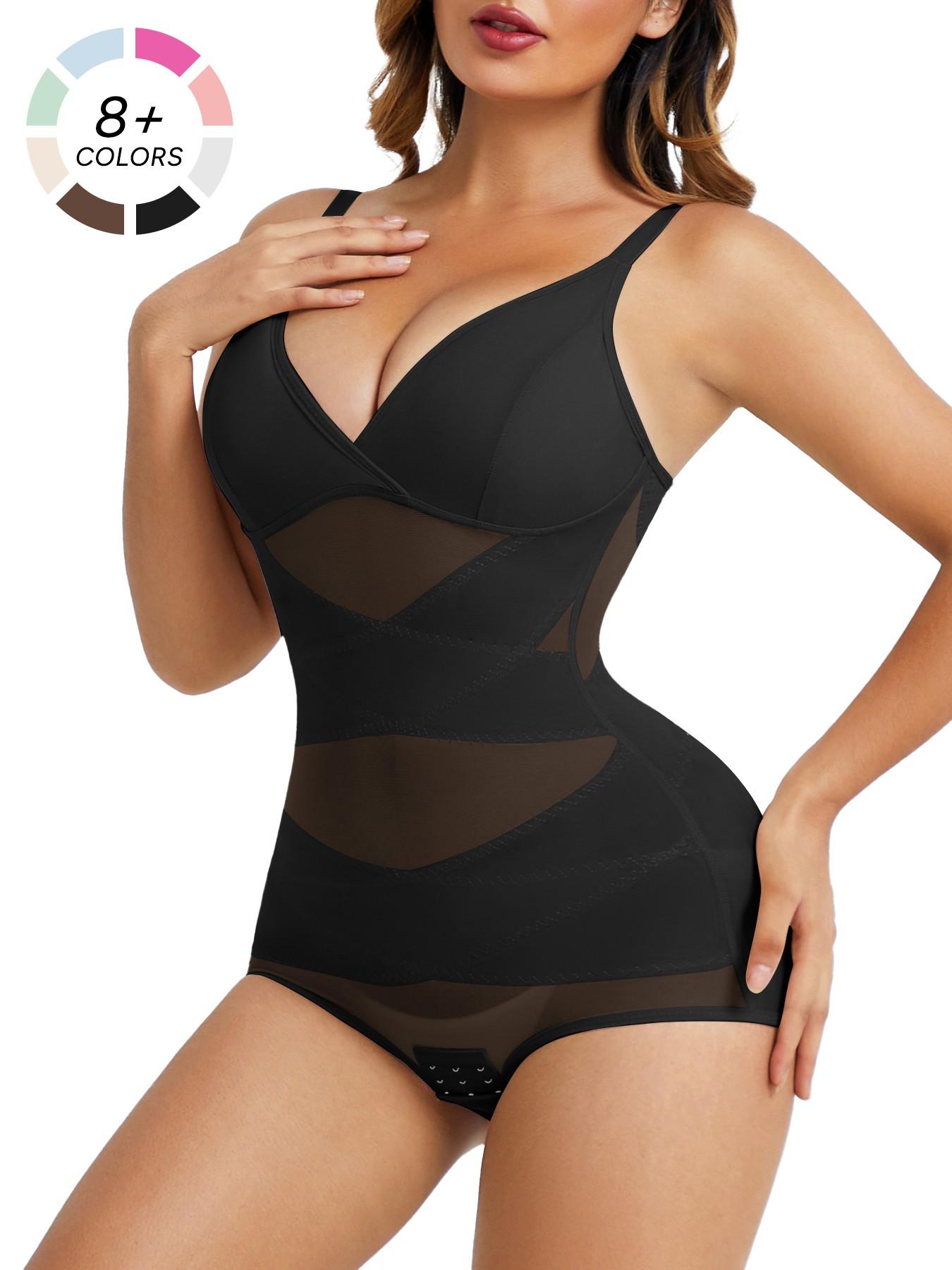 Women's Abdominal Control Shapewear Bodysuit Fit, High Elastic Breathable Mesh V-Neck Full Body Shaping Garment Elegance, Casual All Seasons Wear Underwear